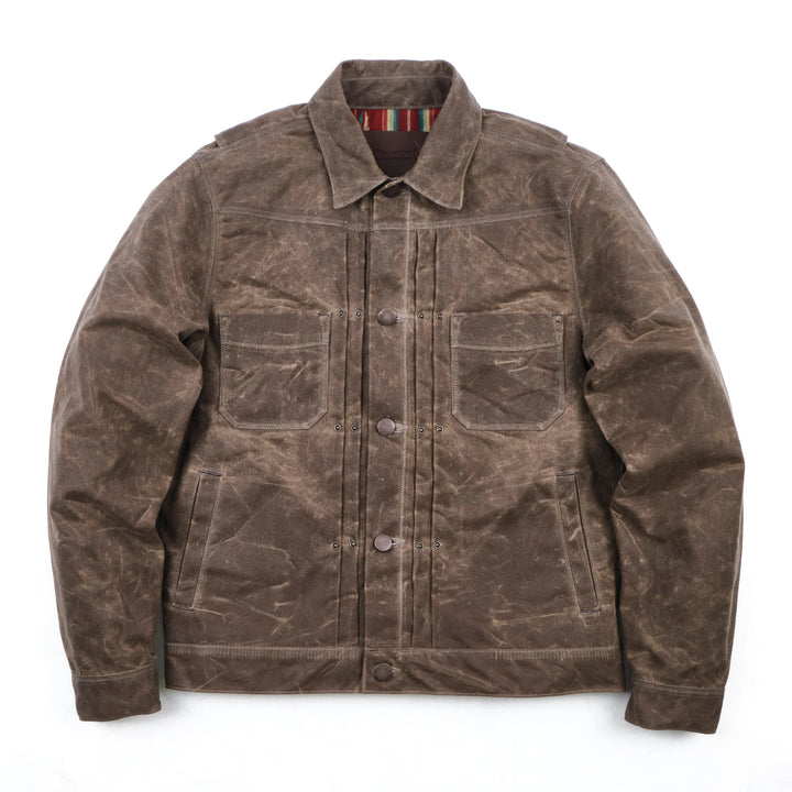 Freenote Cloth Riders Jacket Waxed Canvas - Oak with Red Liner