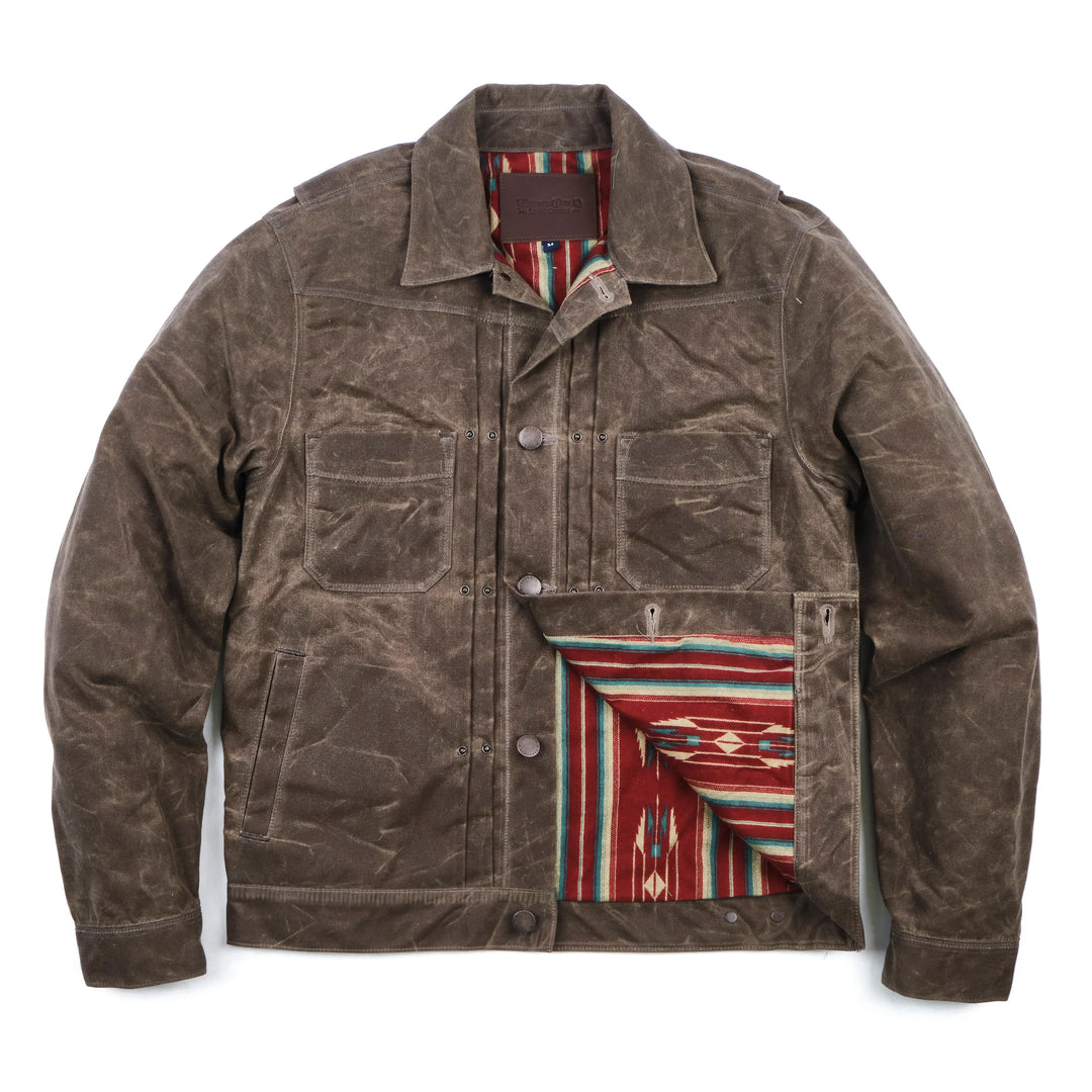 Freenote Cloth Riders Jacket Waxed Canvas - Oak with Red Liner