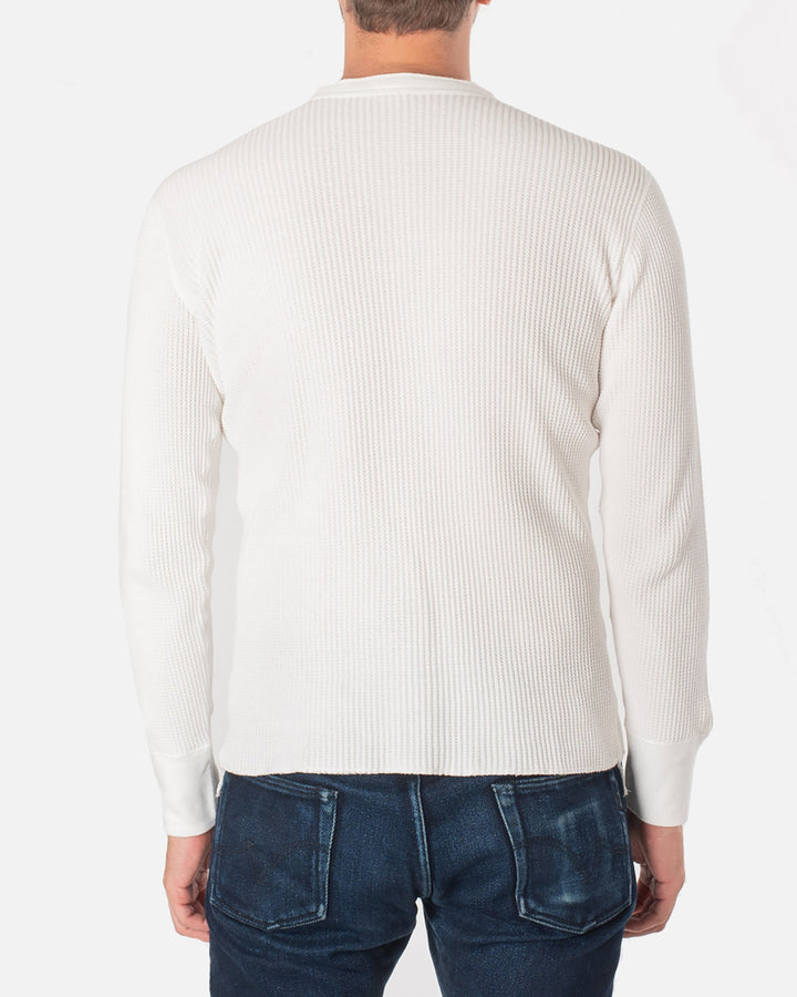 Iron Heart - Waffle Knit Long Sleeved Thermal Henley - White