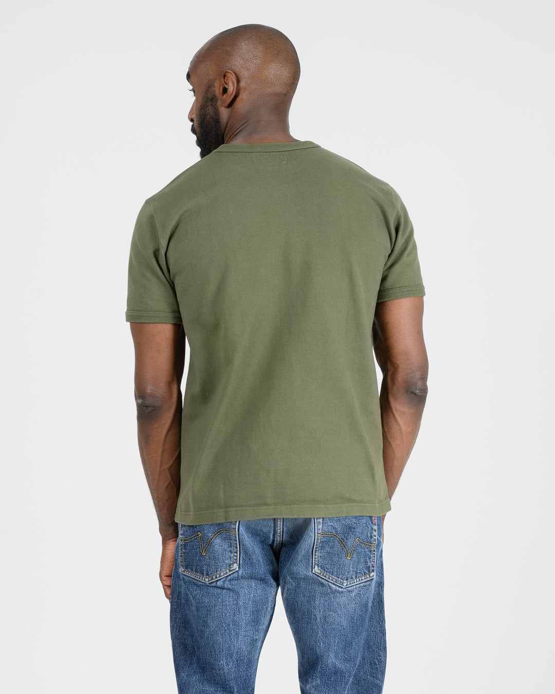 Iron Heart 11oz Cotton Knit Crew Neck T-Shirt - Olive Green