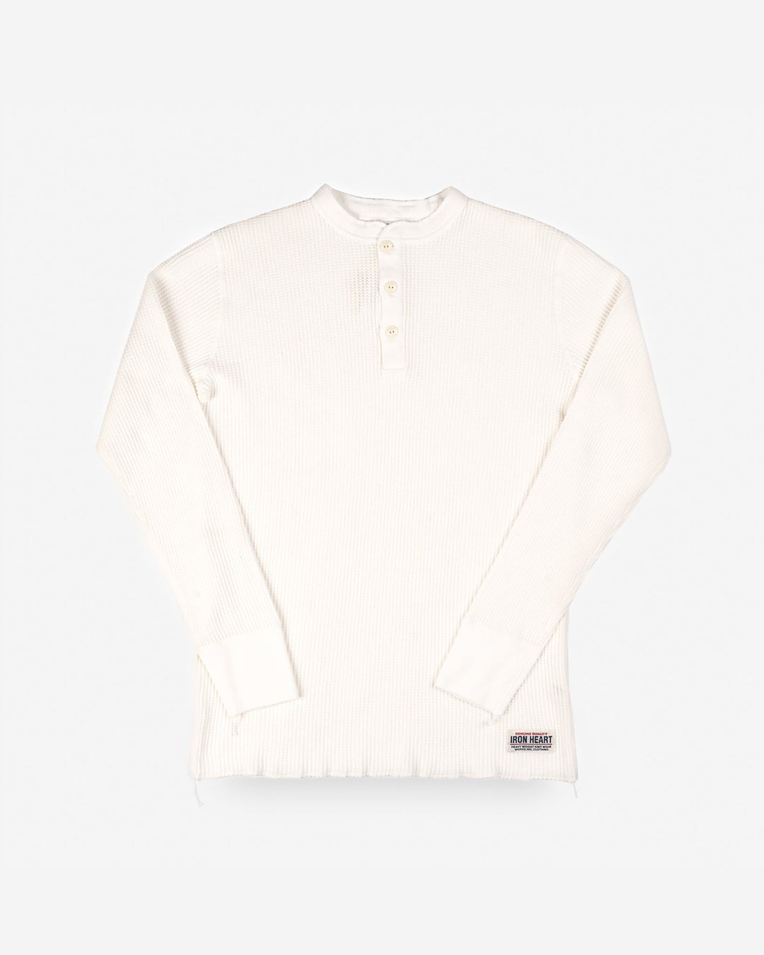 Iron Heart - Waffle Knit Long Sleeved Thermal Henley - White