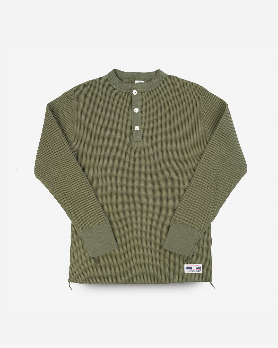 Iron Heart - Waffle Knit Long Sleeved Thermal Henley - Olive