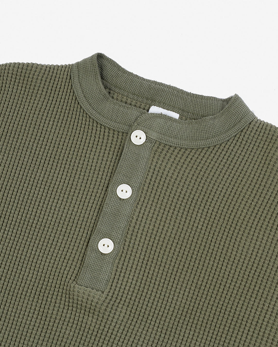 Iron Heart - Waffle Knit Long Sleeved Thermal Henley - Olive