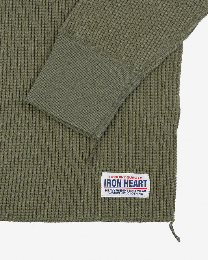 Iron Heart - Waffle Knit Long Sleeved Thermal Henley - Olive