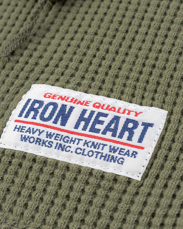 Iron Heart - Waffle Knit Long Sleeved Thermal Henley - Olive