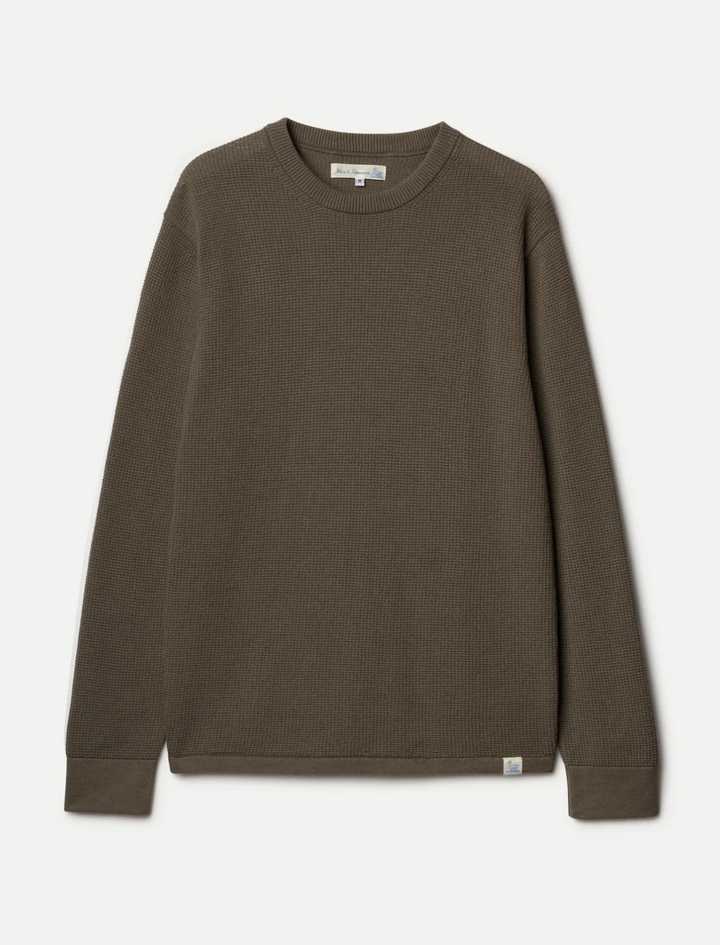 Merz b. Schwanen Lightweight Waffle Knit Sweater - Army