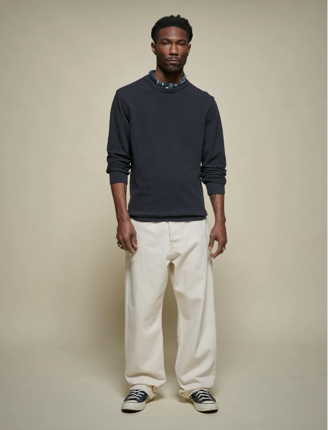 Merz b. Schwanen Lightweight Waffle Knit Sweater - Charcoal