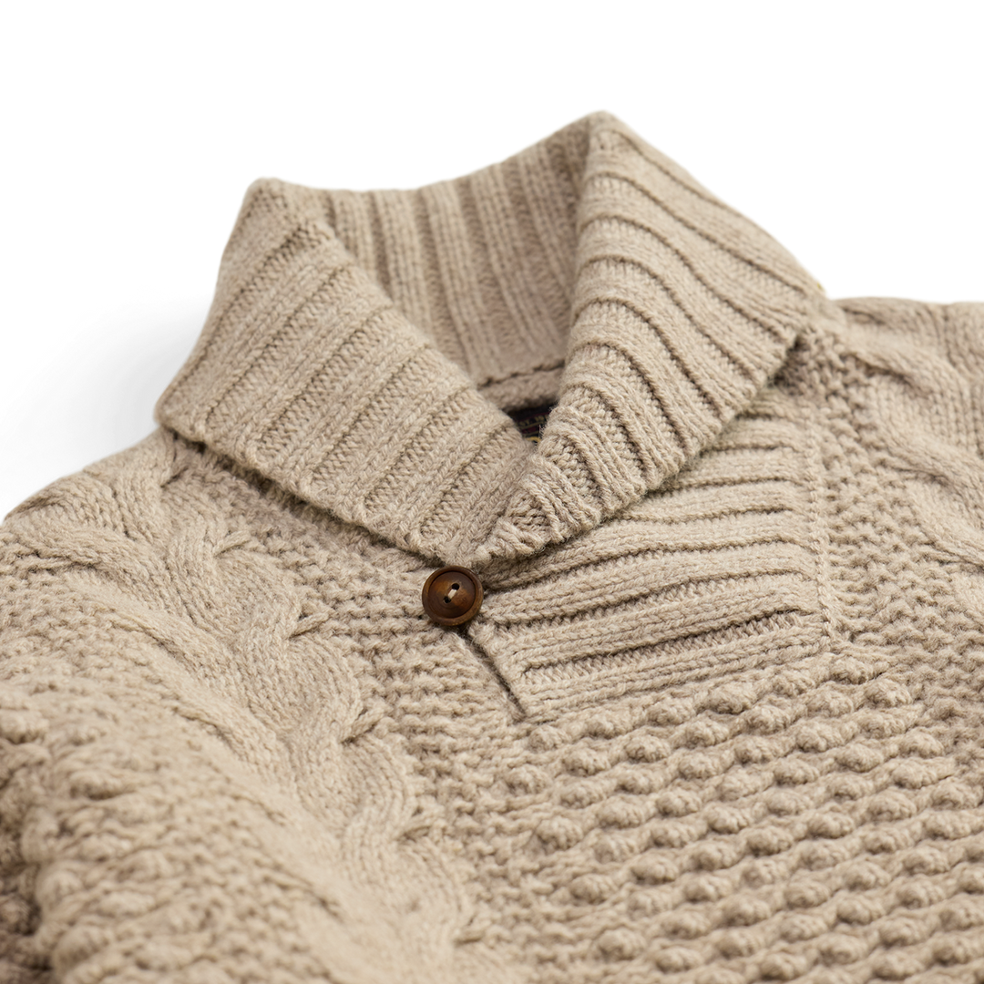 RRL Long-Sleeve Wool Blend Shawl Pullover Sweater - Cream Marl