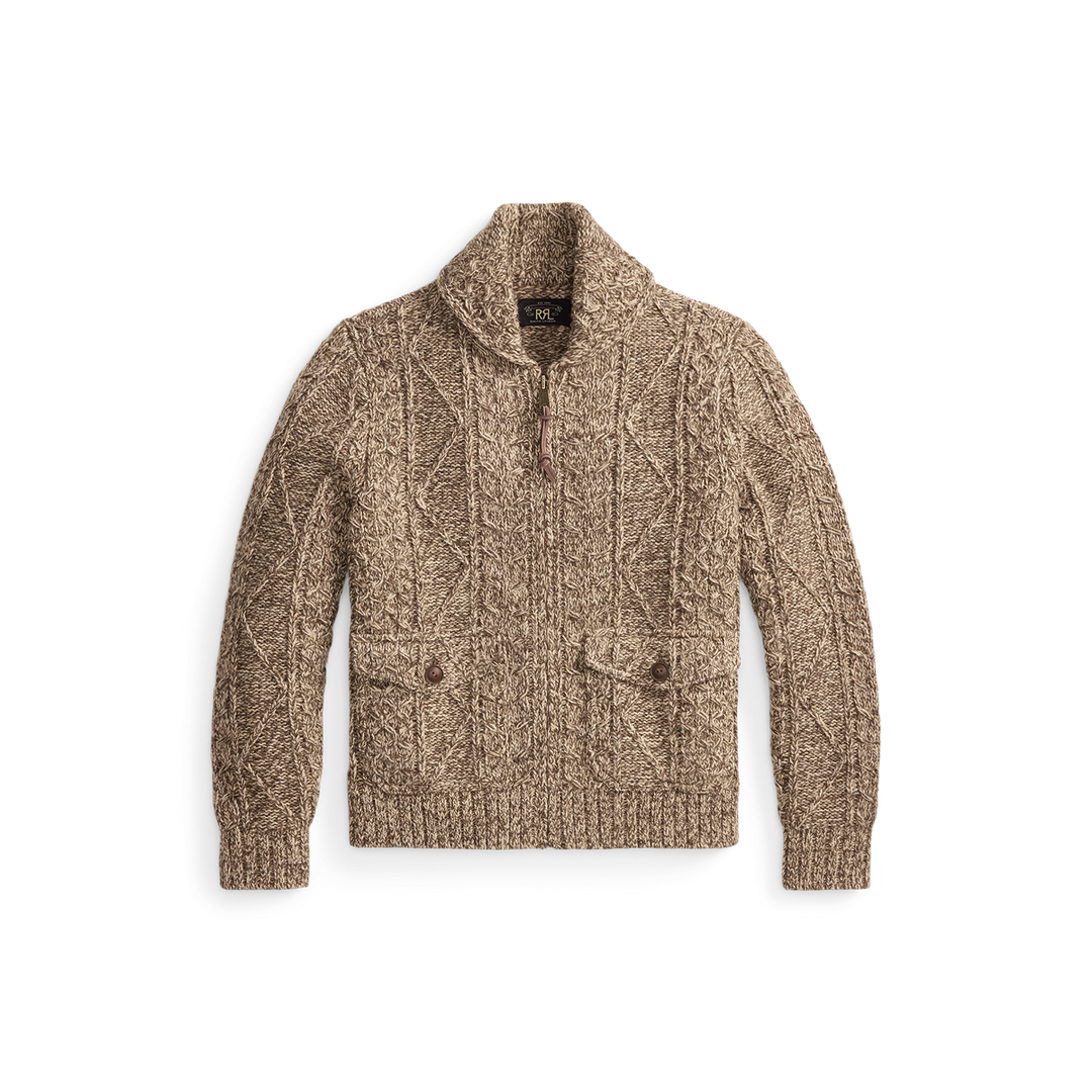 RRL Cable Wool-Blend Full-Zip Sweater - Brown/Cream Marl